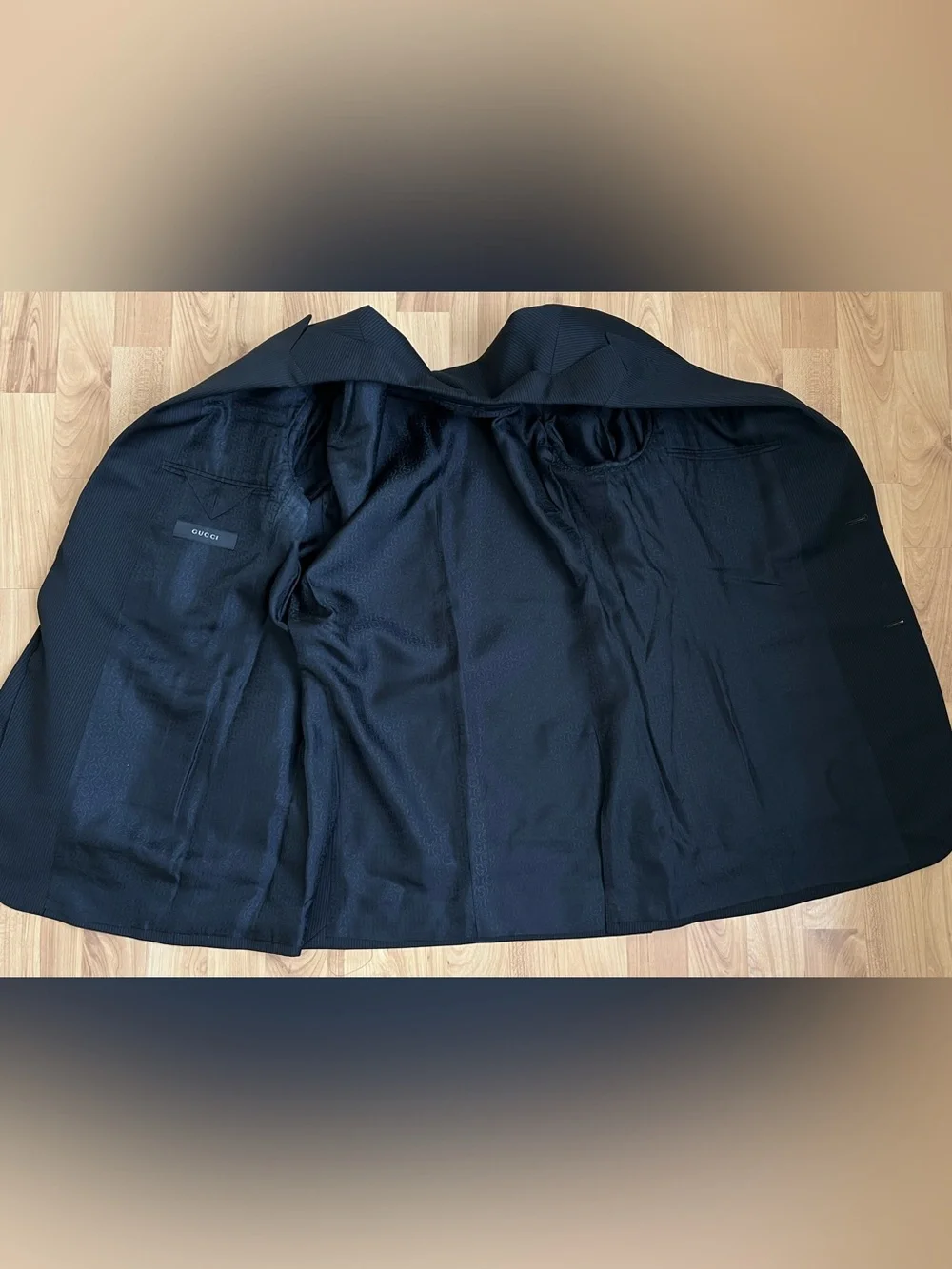 Gucci Men's Black Single-Breasted Pinstripe Blazer